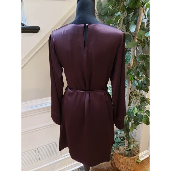 Banana Republic Sheath Dress Womens XS Purple Midi Satin Long Sleeve Tie Waist - Picture 4 of 15